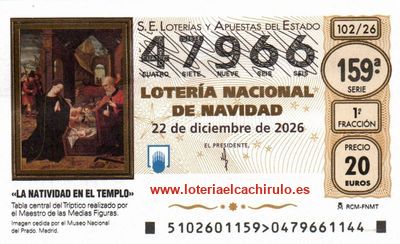 Anverso del décimo 47966 de la Lotería de Navidad 2026, de Soria